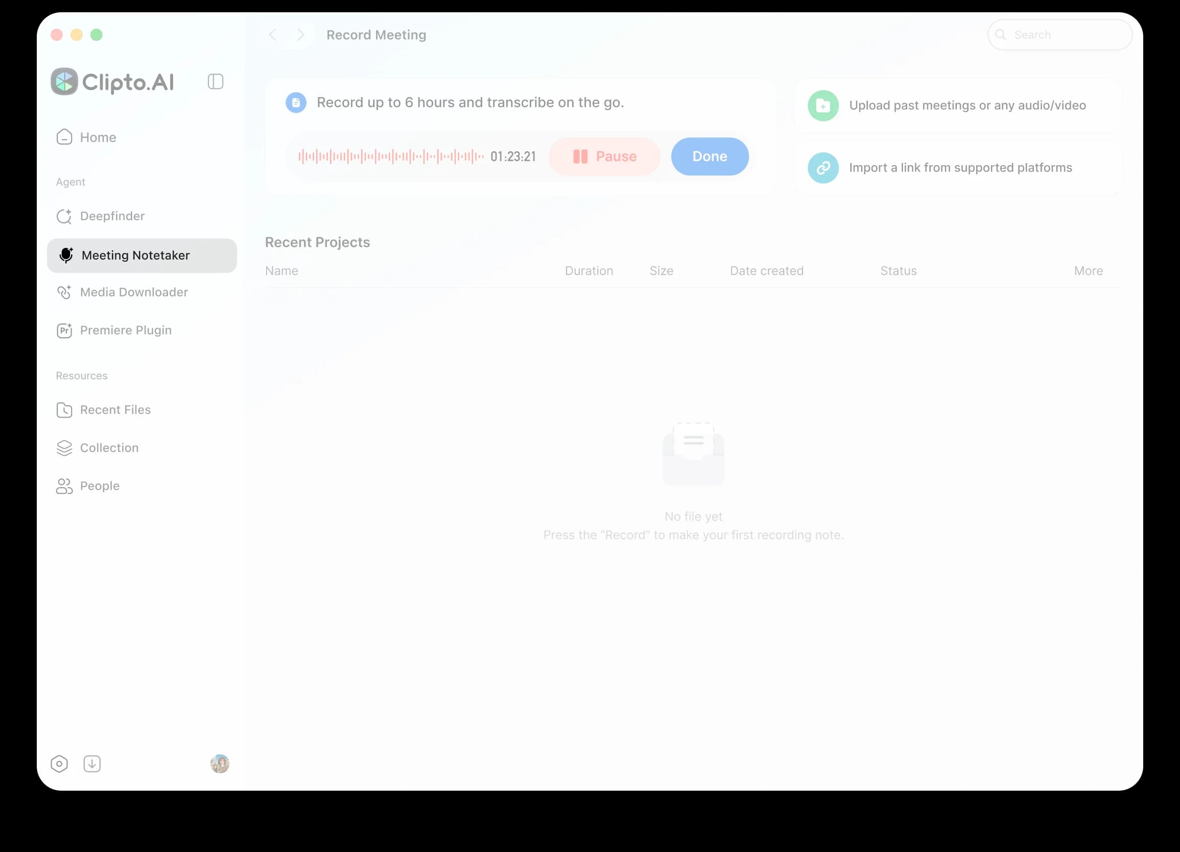 AI transcription recording workspace